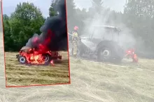 Ciągnik błyskawicznie został objęty płomieniami.