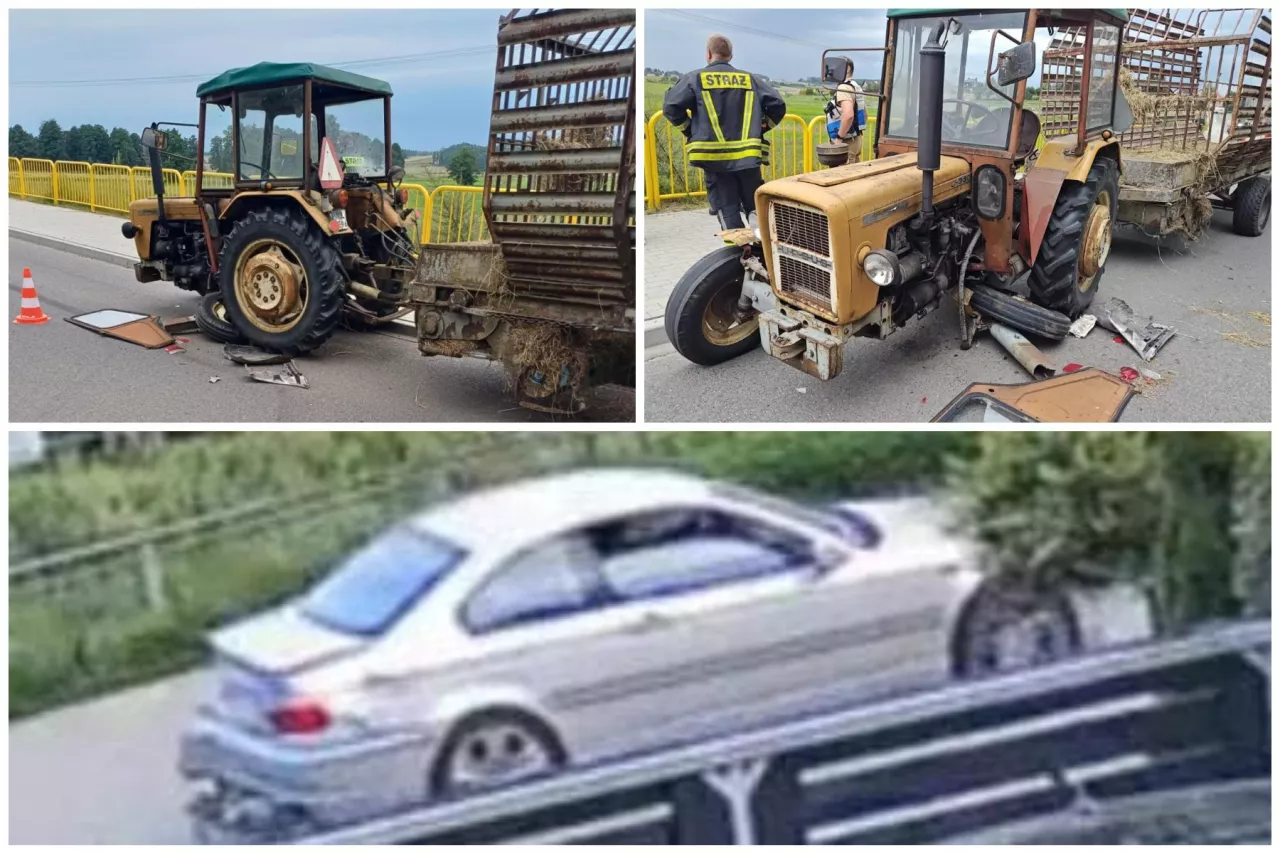 BMW po zderzeniu z ciągnikiem rolniczym oddaliło się z miejsca stłuczki.