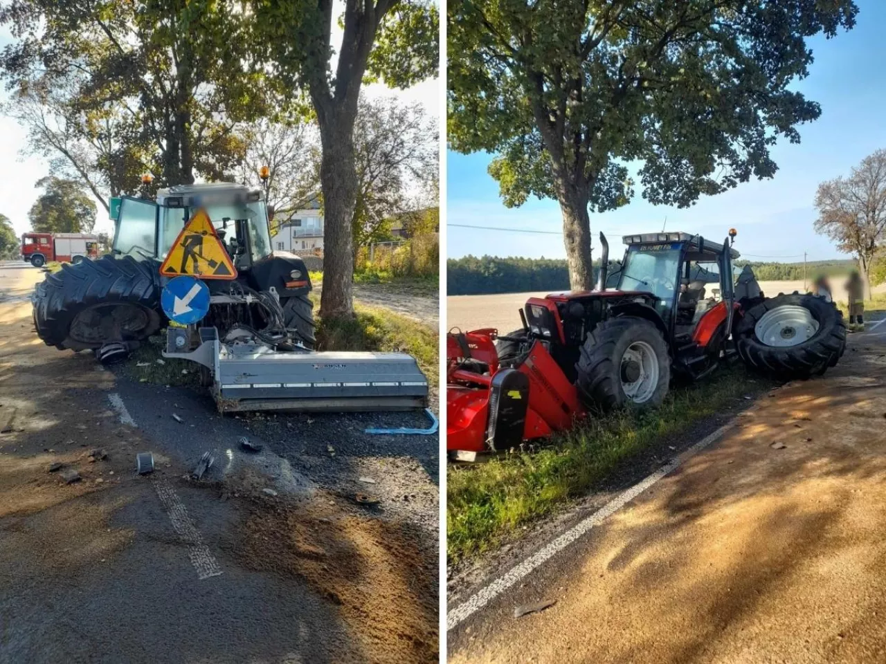 Tak po zderzeniu z ciężarówką wyglądał ciągnik rolniczy.