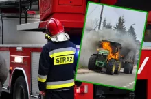 John Deere spłonął na drodze.