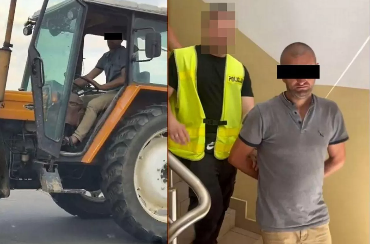 Po pijaku ukradł ciągnik i pojechał na policję. Absurdalna akcja pod Nałęczowem [WIDEO]