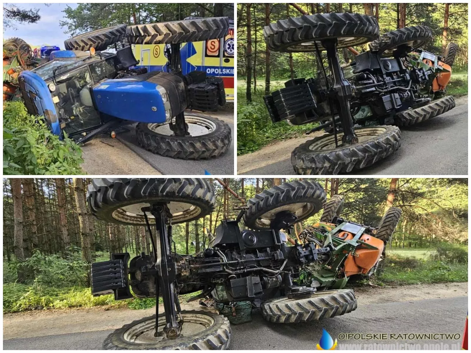 Ciągnik z opryskiwaczem wylądował na boku. "Złapał pobocze"
