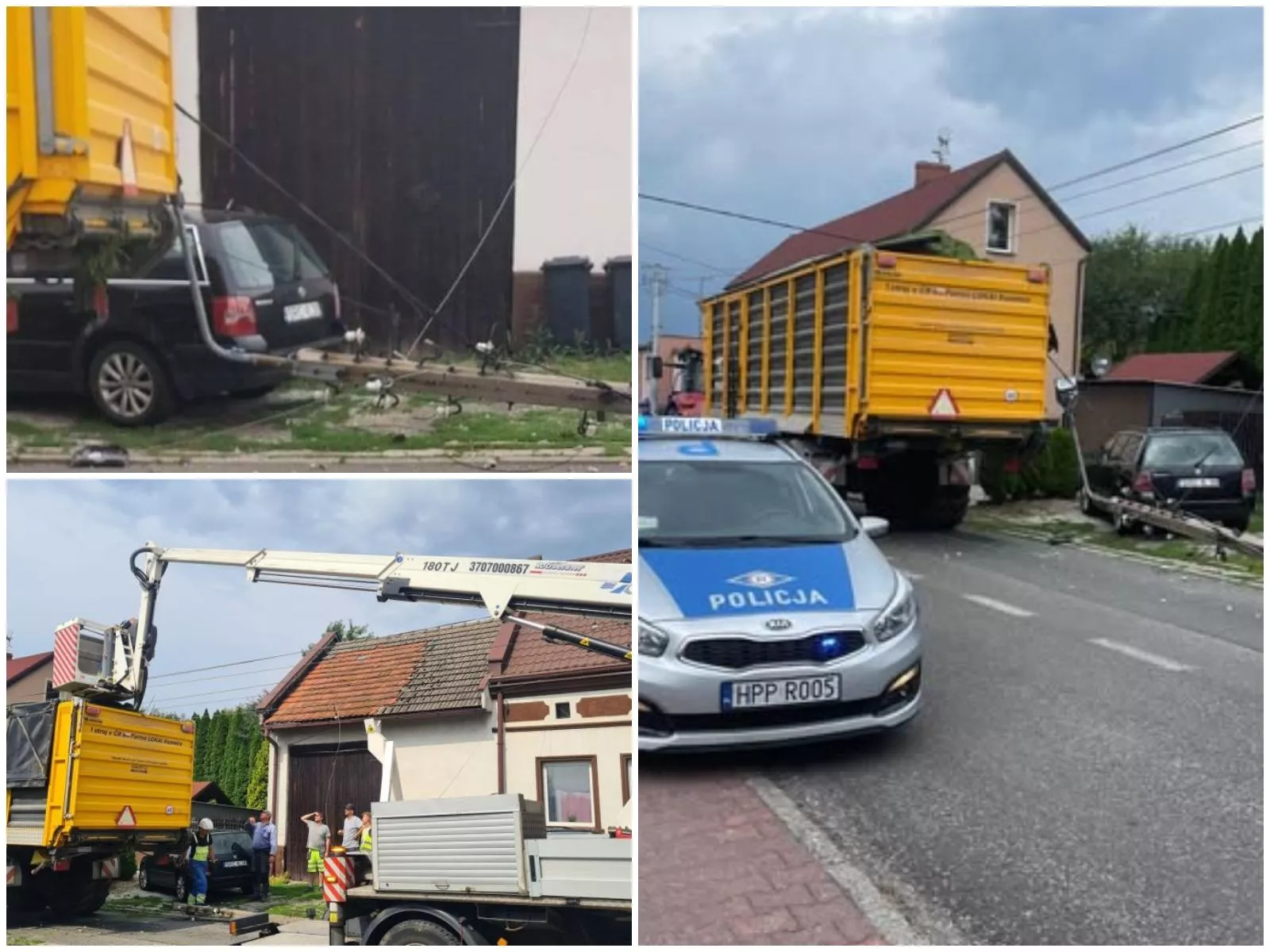 Linie zerwane, słupy powalone, domy uszkodzone. Ciągnik z Czech zdemolował polską wieś [FOTO]