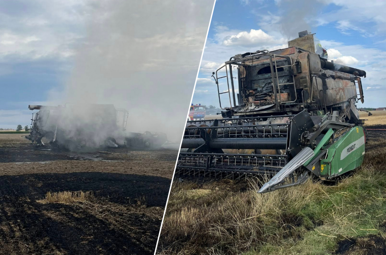 Pożar pod Prudnikiem. Rolnikowi spłonął kombajn i zboże na pniu