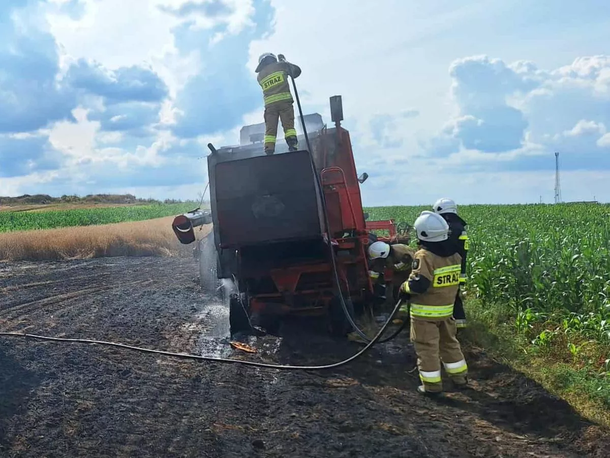 Pożar kombajnu i zboża pod Piotrkowem. Bohaterska akcja uratowała resztę pola