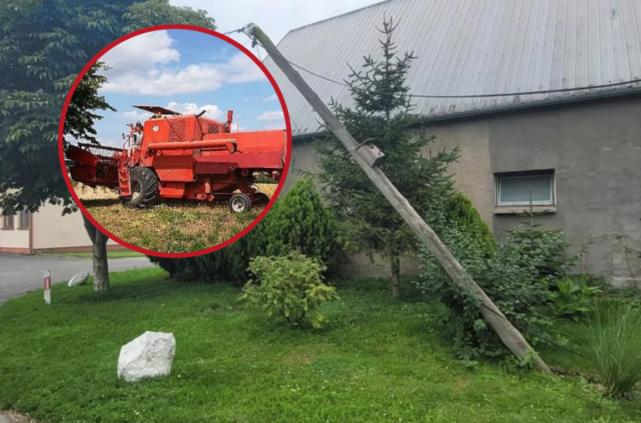 Kombajnista pod Gostyniem "skosił" cztery słupy