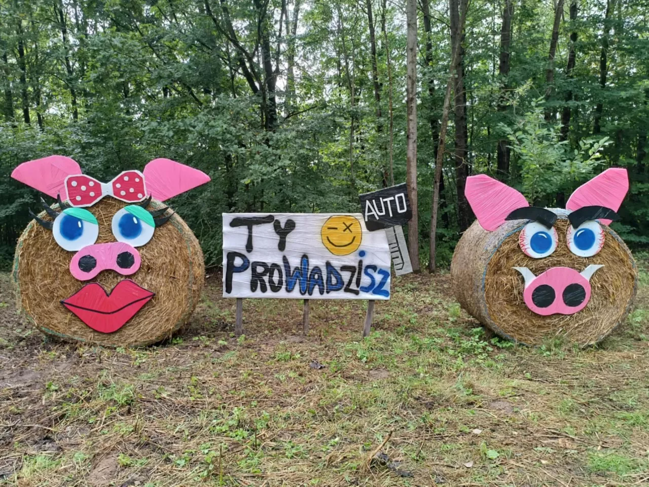 dożynkow witacze ze słomy przedstawiające świnki