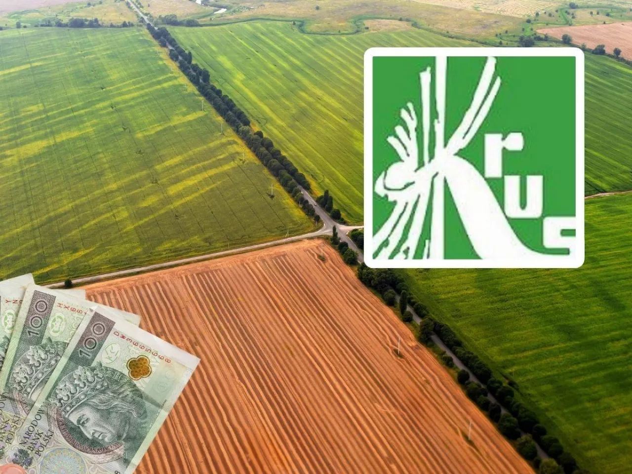 ziemia, logo KRUS, banknoty