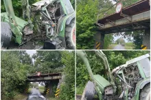 Ciągnik rozbił się o wiadukt kolejowy
