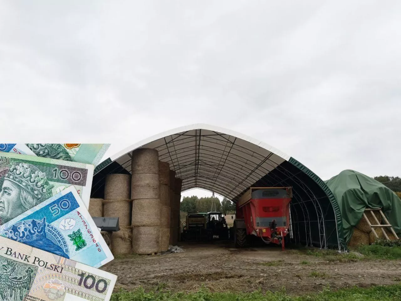 hala łukowa, po lewej banknoty polskie