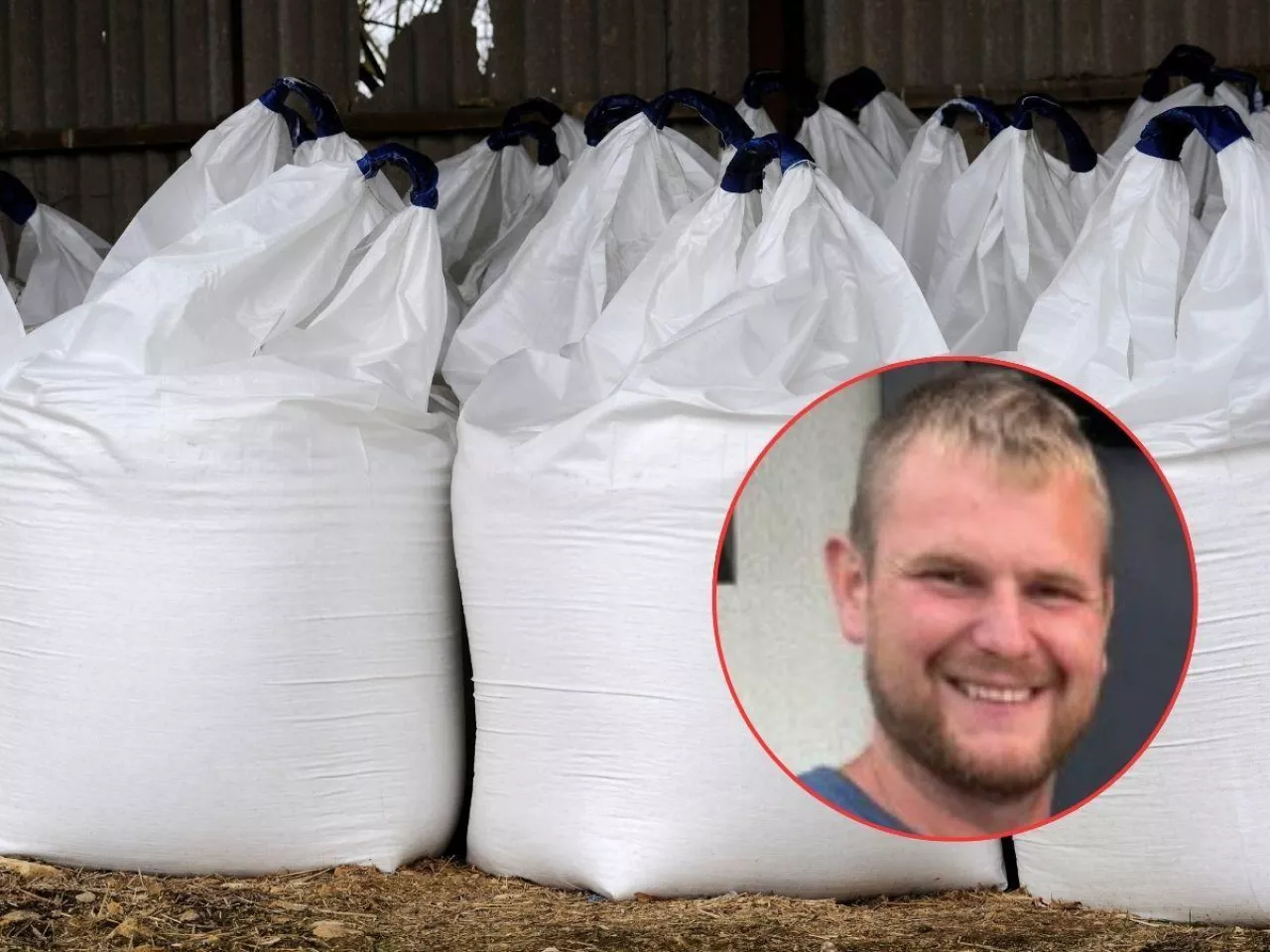 nawozy w workach, twarz rolnika w kółku-Kula RRK