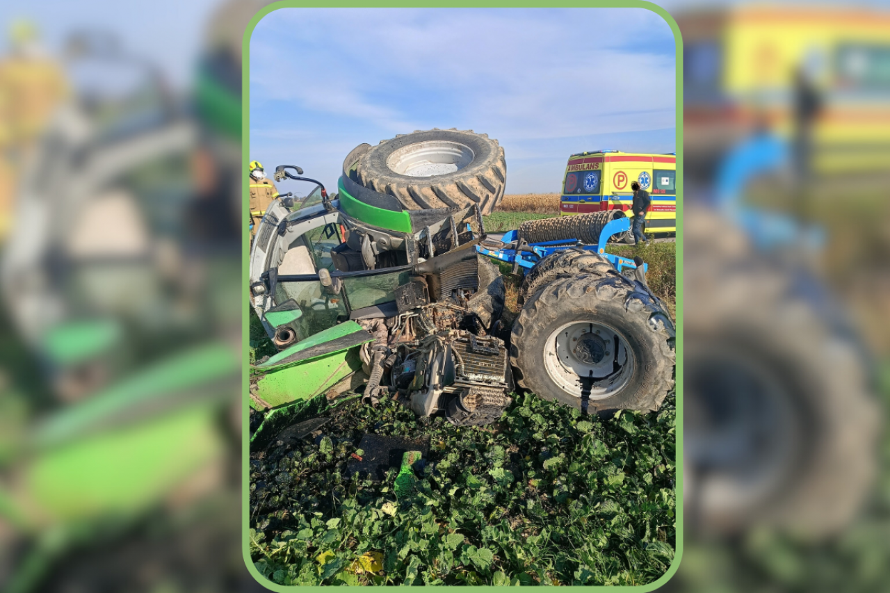 Ciągnik rolniczy poskręcany po wypadku