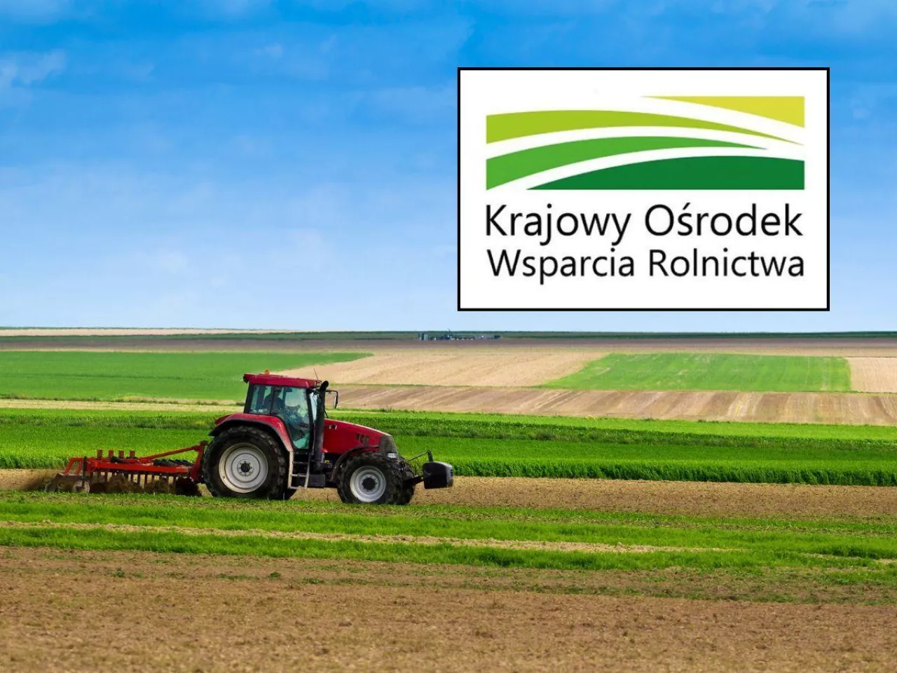 ziemia rolna, traktor, logo KOWR na górze po prawej