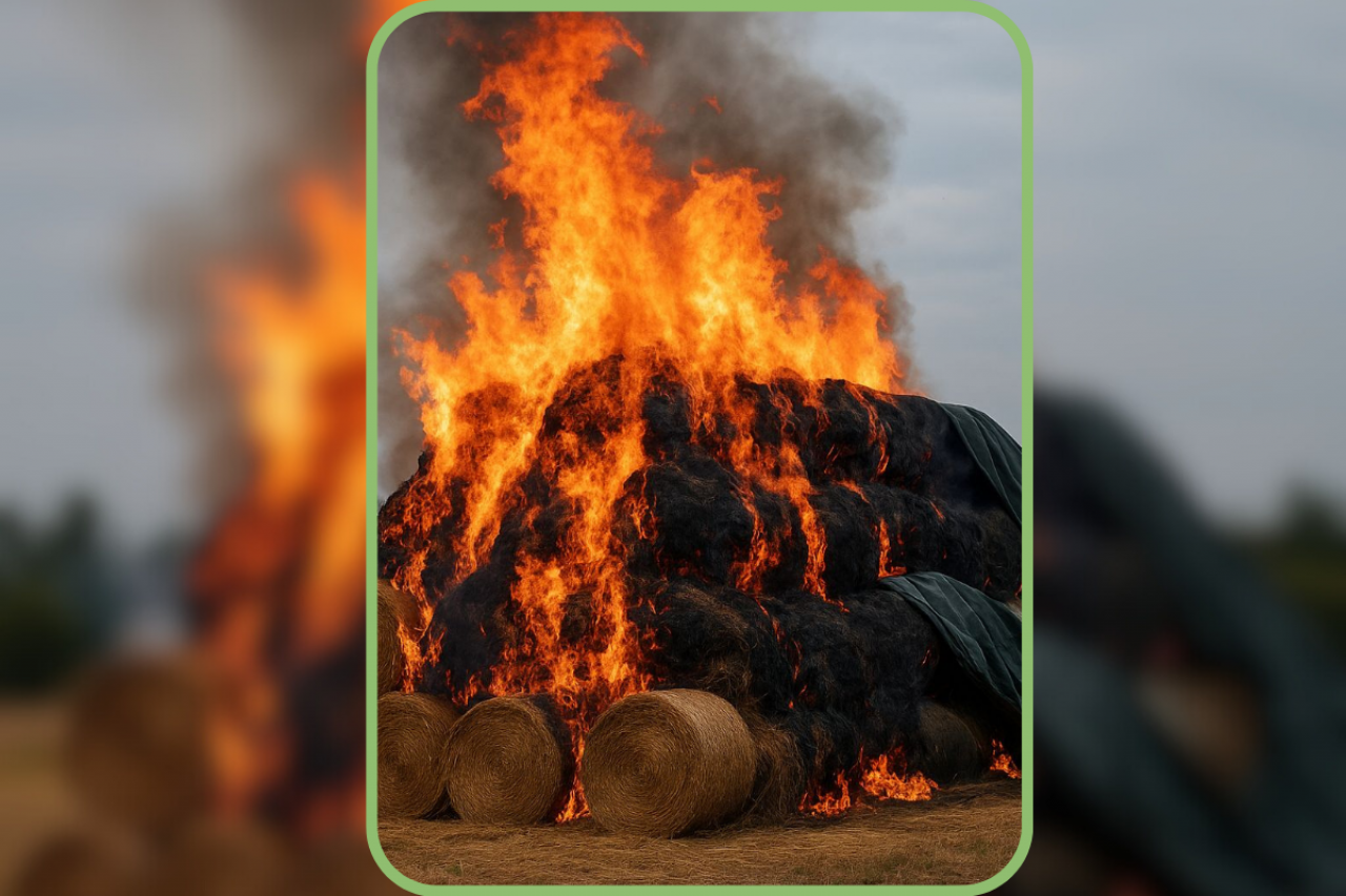 Baloty pod planedką objęte płomieniami