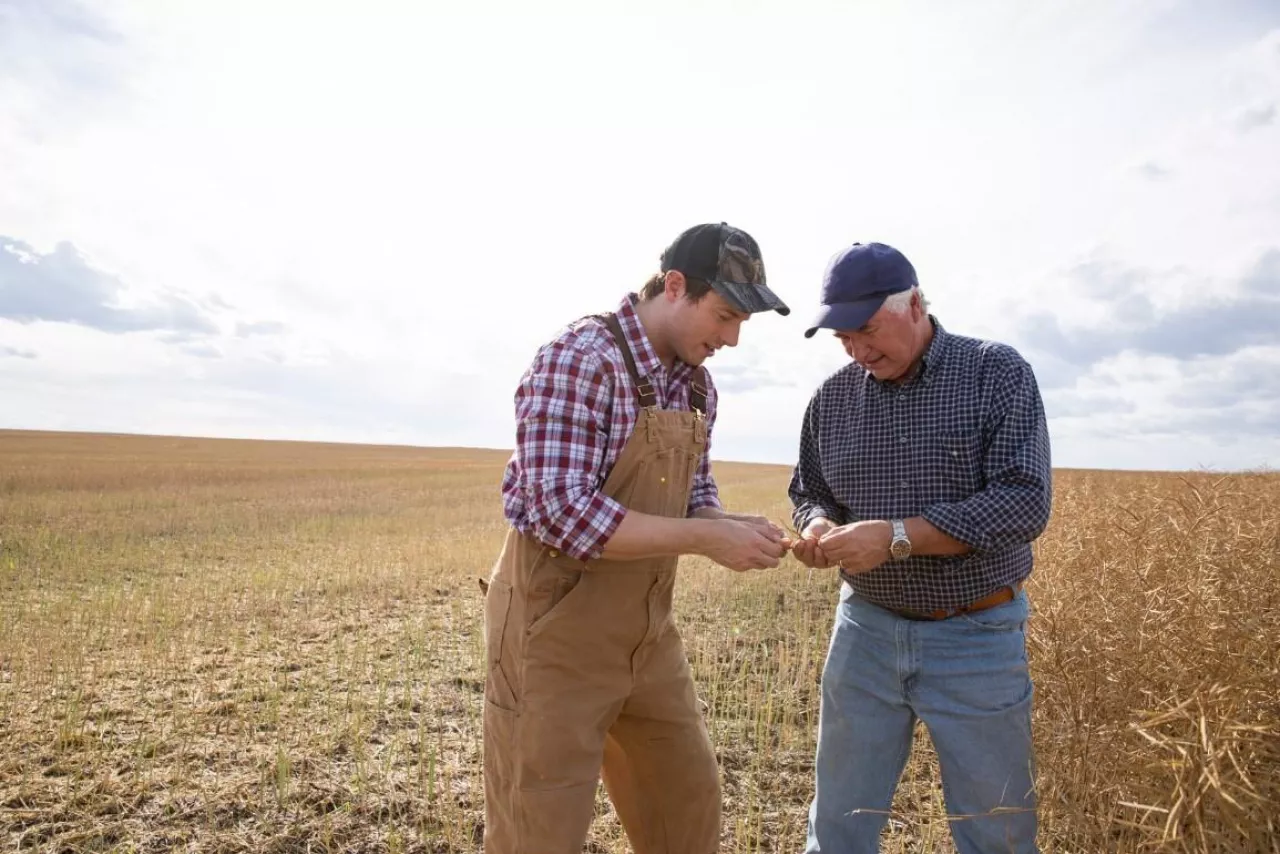ojciec i syn rolnicy na polu