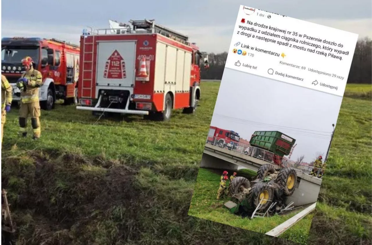 Ciągnik spadł z mostu do rzeki. 20-latek miał ogromne szczęście