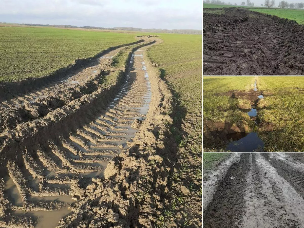 Nie zgodził się, a i tak wjechali. 30-tonowe maszyny zniszczyły łąki rolnika