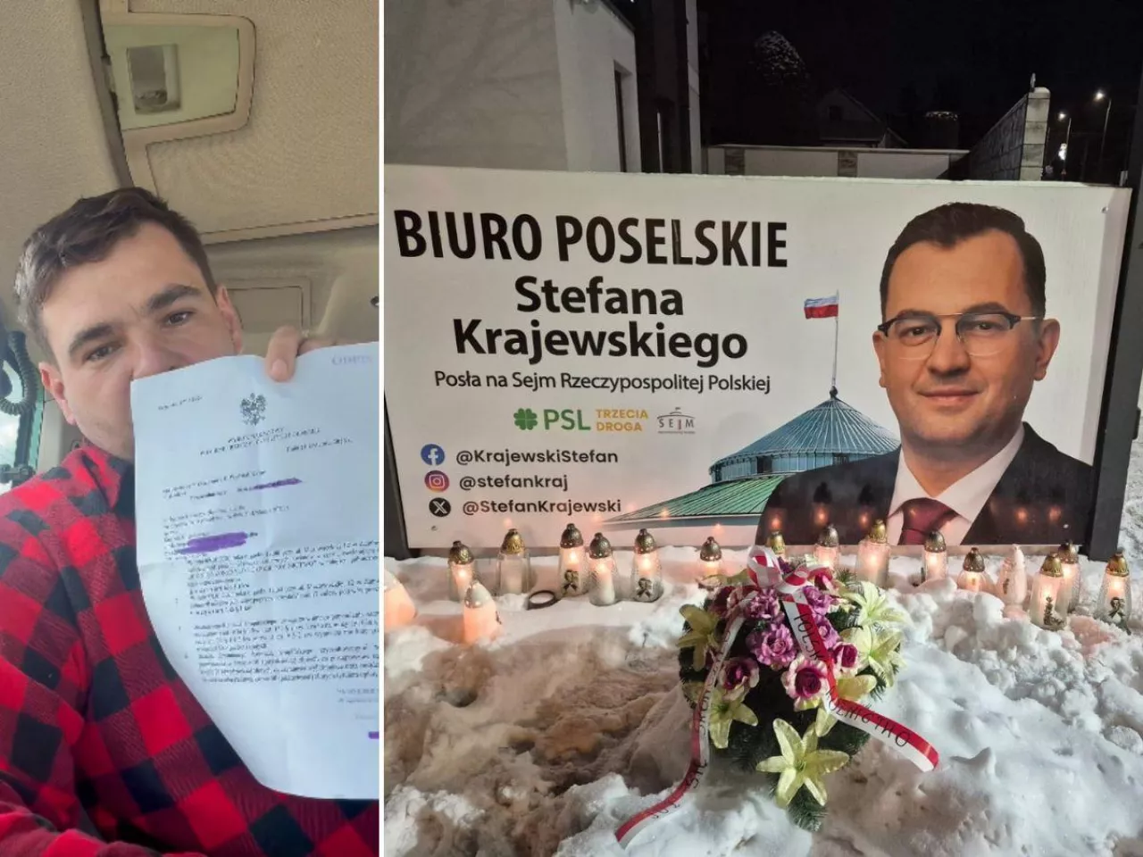 Wyrok dla rolnika za postawienie zniczy i wieńca przed biurem poselskim ministra rolnictwa i rozwoju wsi Stefana Krajewskiego