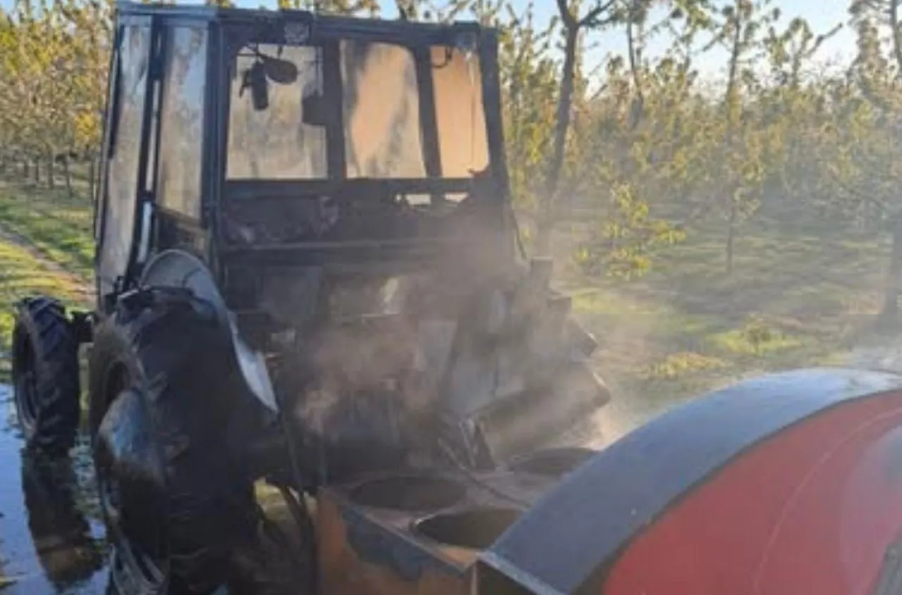 Pożar ciągnika rolniczego. Dramatyczny finał ratowania sadu przed przymrozkami