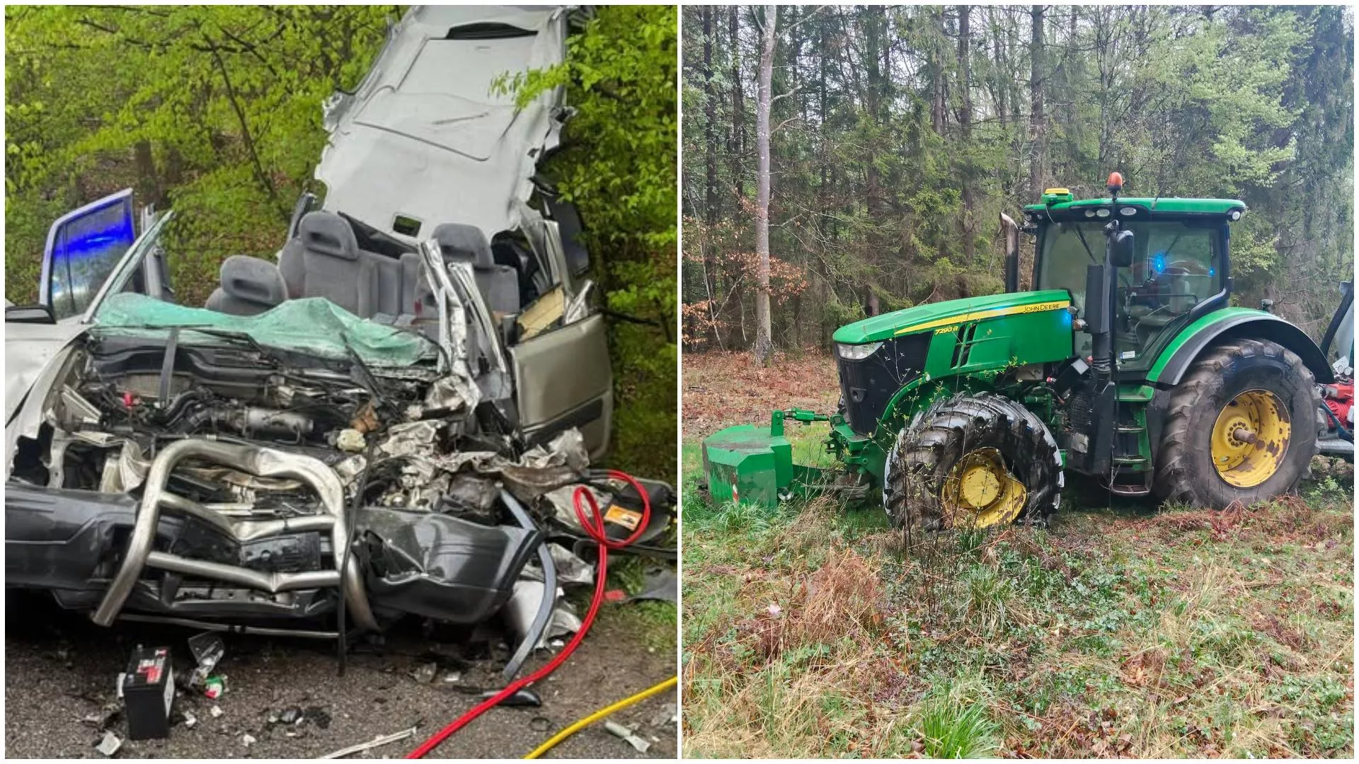 Zderzył się z ciągnikiem. Auto zmiażdżone, 50-latek ciężko ranny