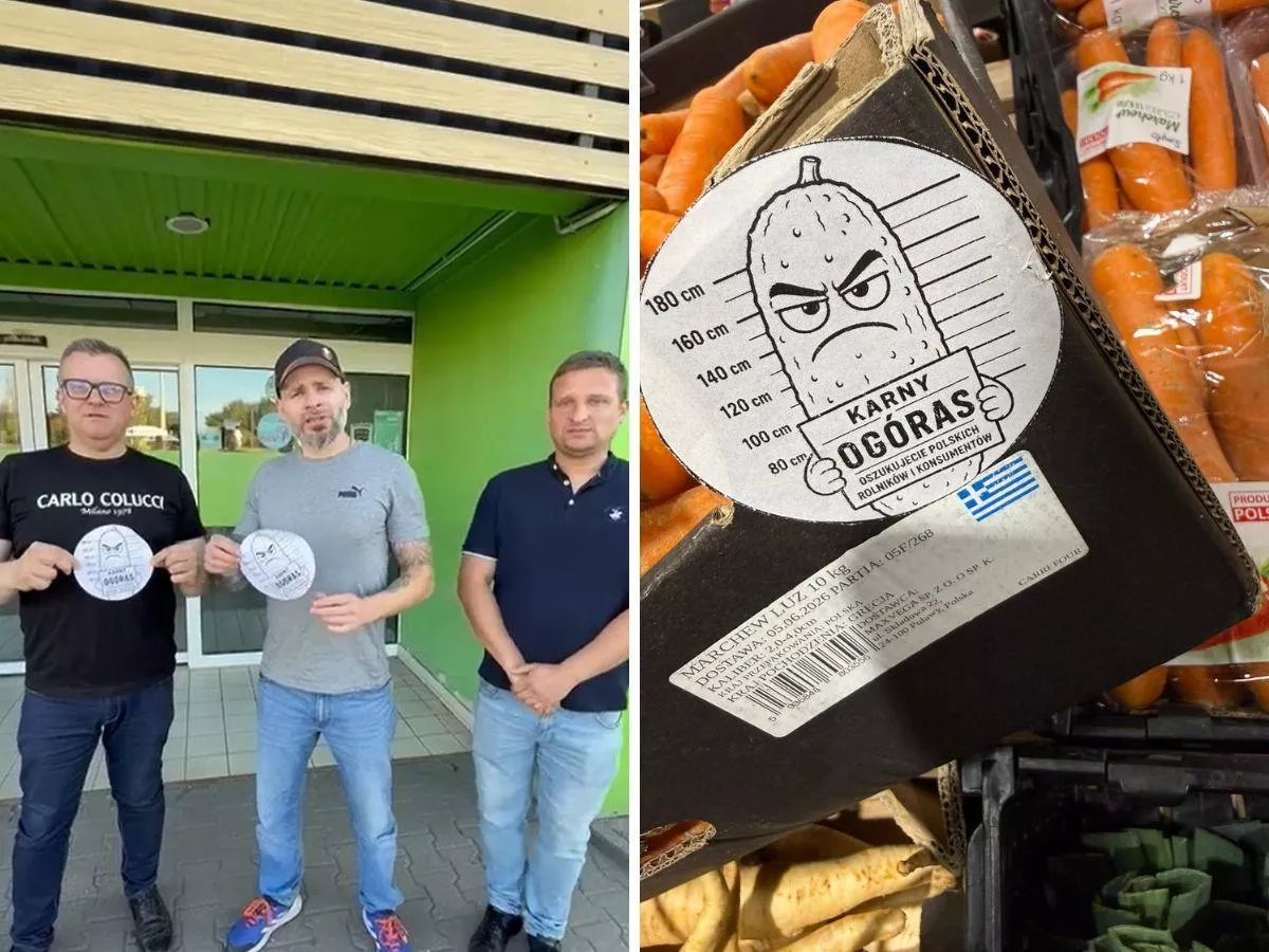 Rolnicy weszli do marketu i przykleili „Karnego Ogórasa”. Poszło o marchew