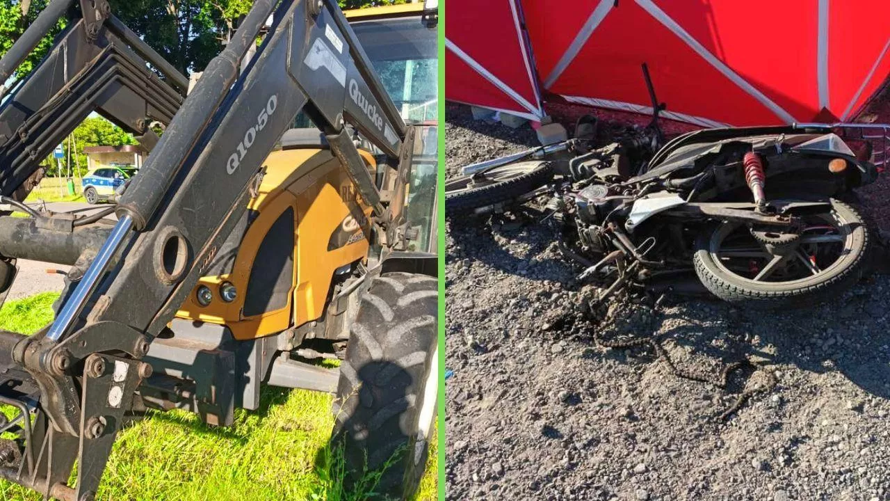 Zderzenie ciągnika rolniczego z motorowerem. Jedna osoba nie żyje, druga w szpitalu