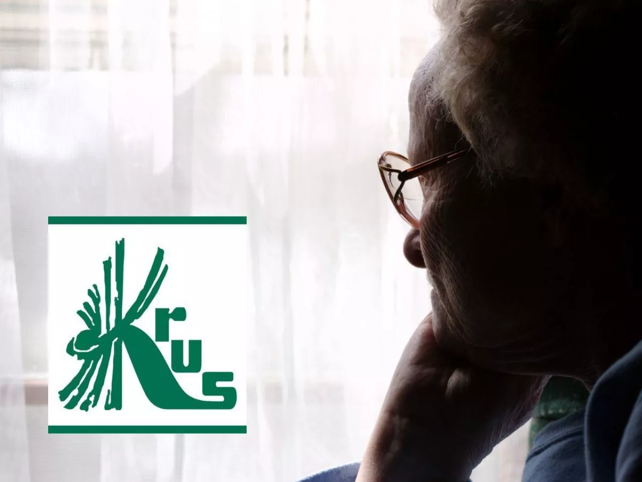 twarz starszego mężczyzny bokiem, logo KRUS u dołu po lewej