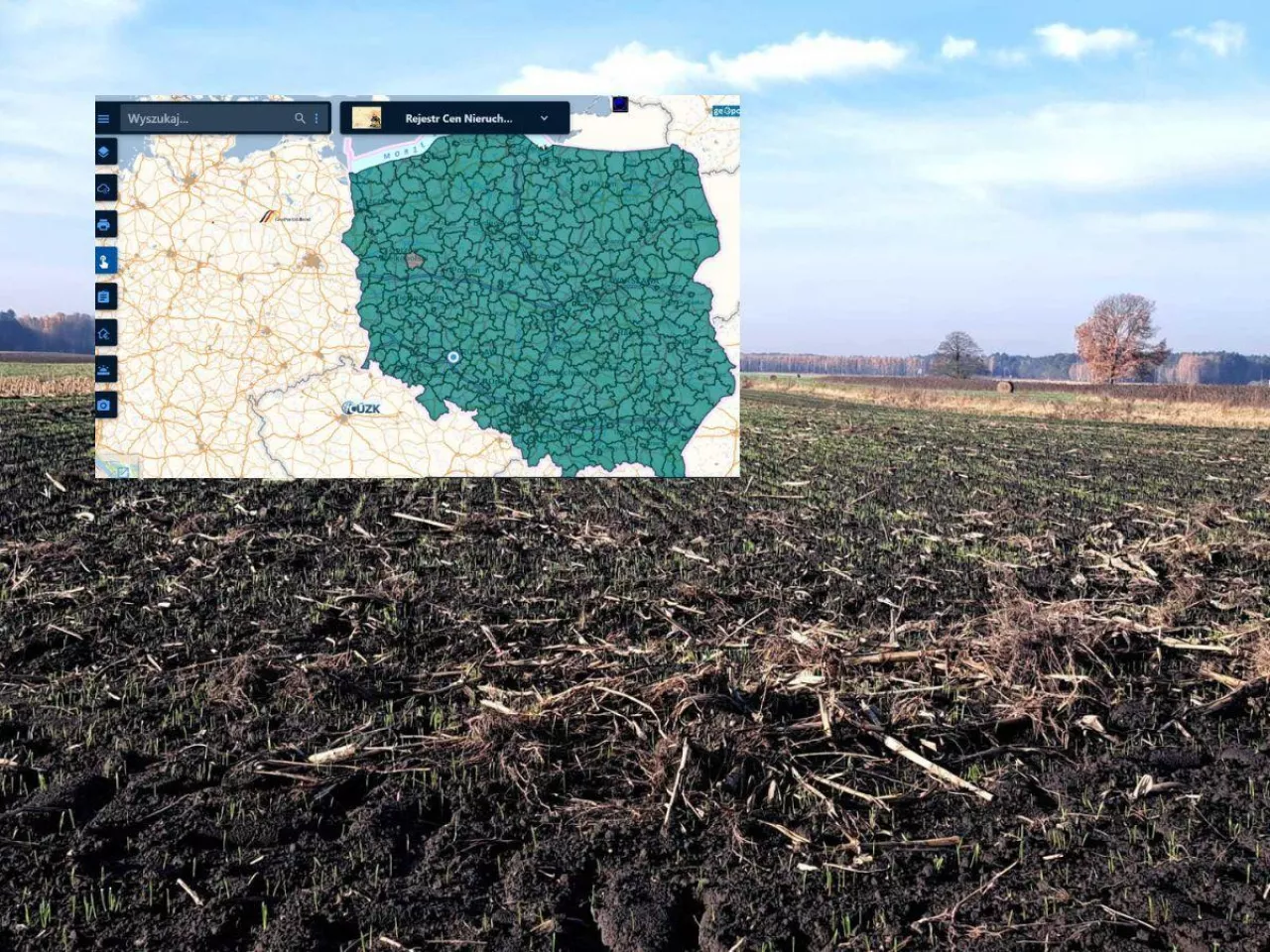 ziemia rolna, screen widoku z Geoportalu RCN