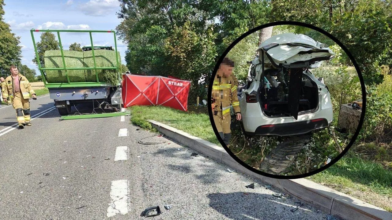 W zderzeniu z zestawem ciągnik rolniczy i przyczepa zginął kierowca osobowego auta