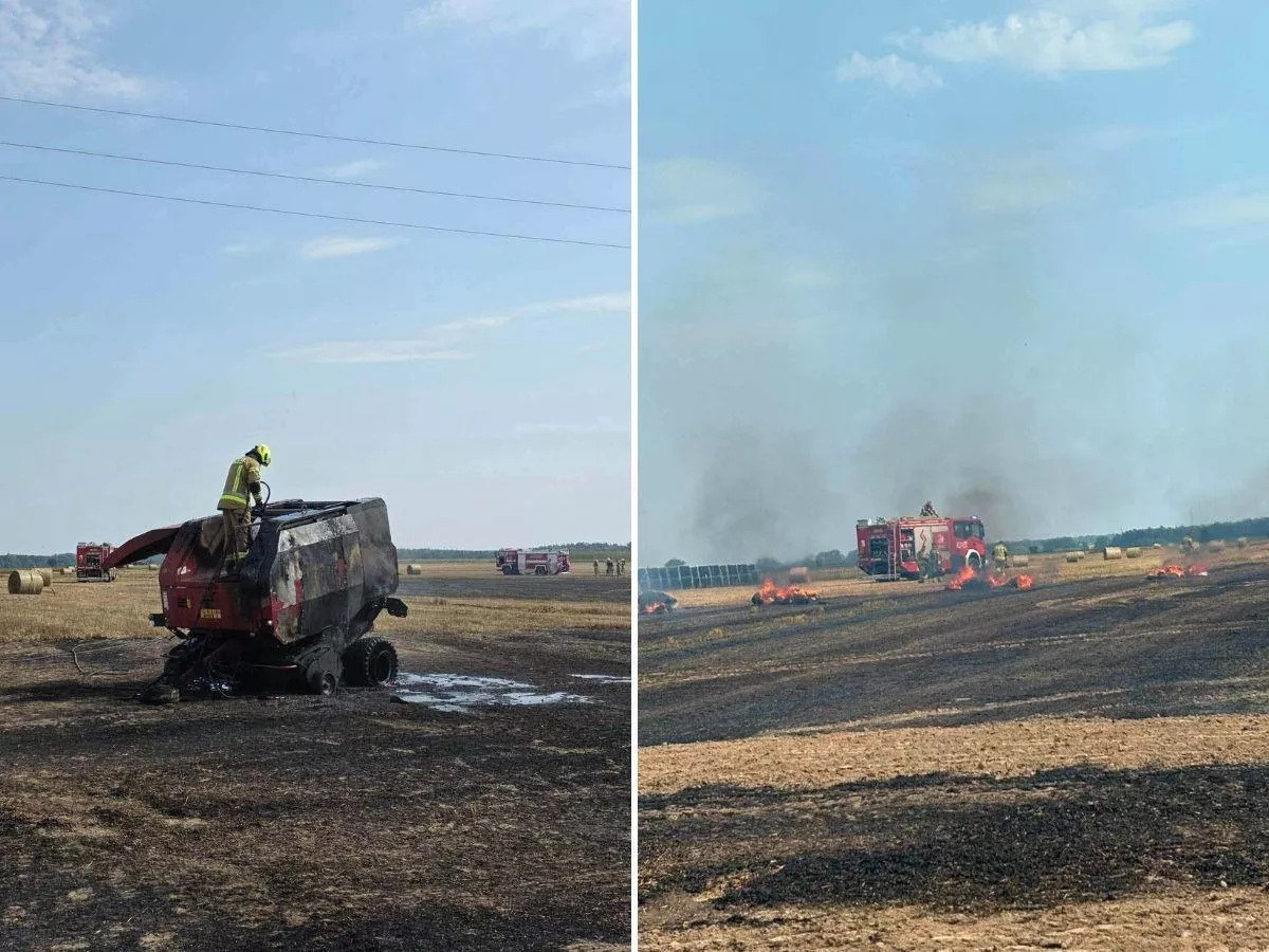 Groźny pożar na polu. Płonęła prasa rolnicza i ściernisko