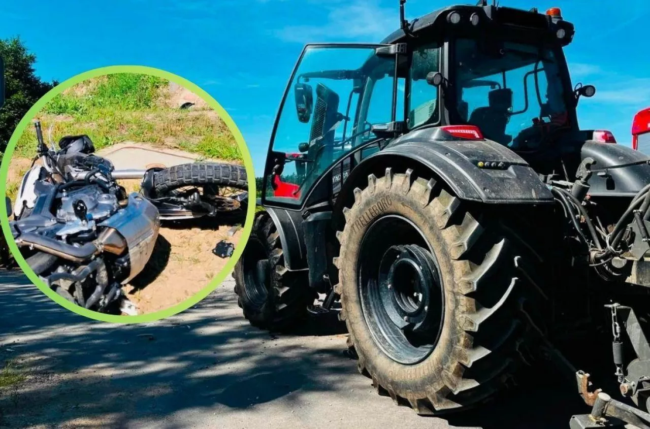 Wyprzedzał ciągnik, gdy ten skręcał w lewo. Groźny wypadek motocyklisty