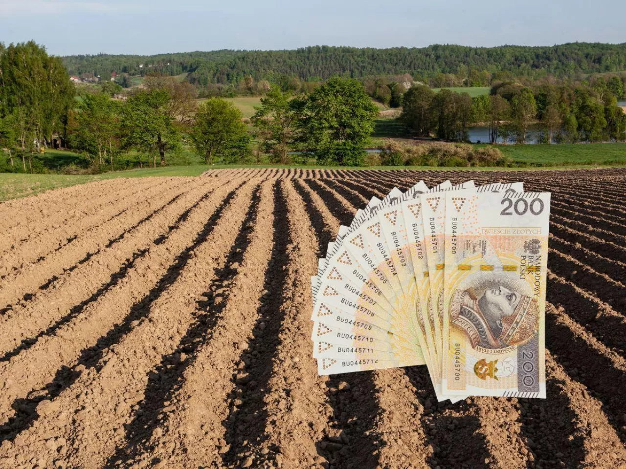 pole, po prawej u dołu polskie banknoty