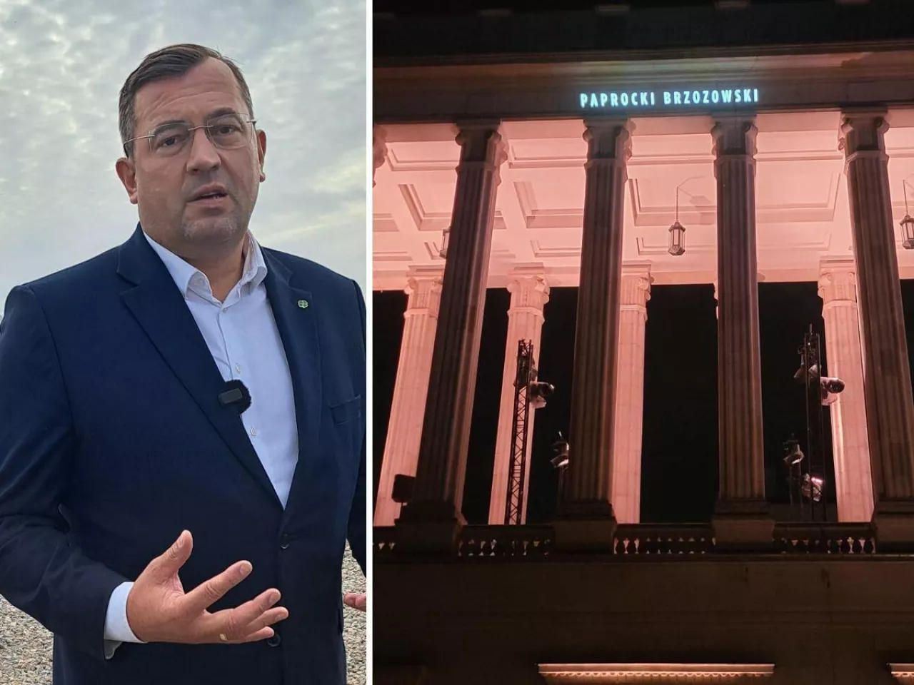 po lewej minister rolnictwa, po prawej gmach ministerstwa rolnictwa